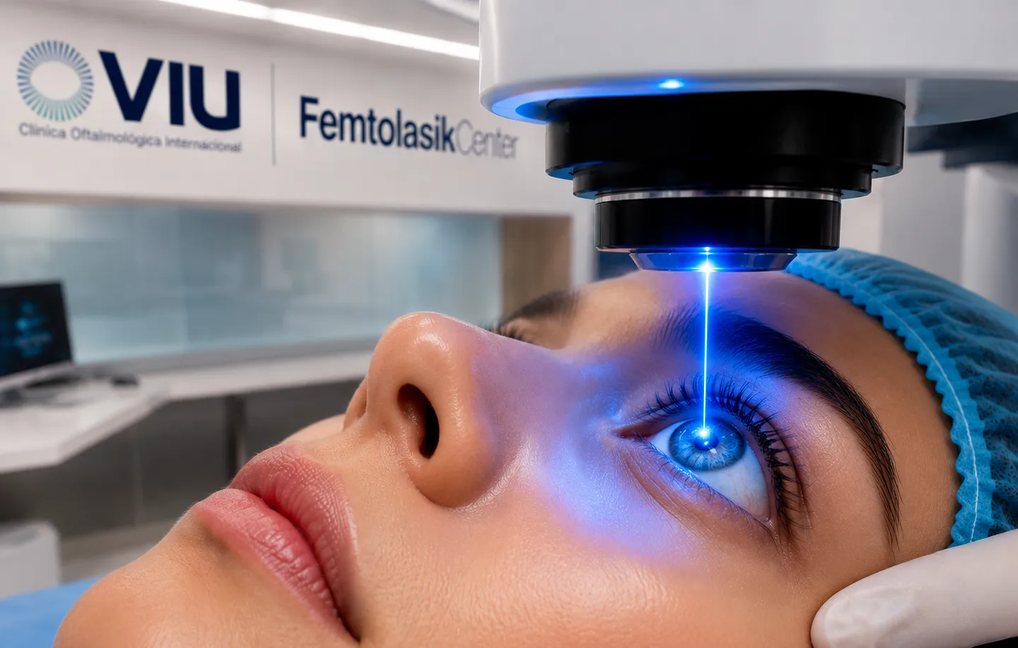 Representación de un procedimiento con láser de femtosegundo en el Femtolasik Center de VIU en Barranquilla