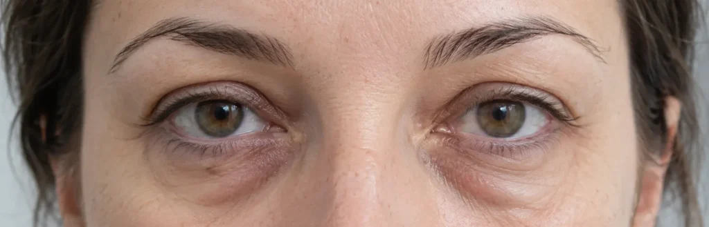 Bolsas en los ojos en mujer con hinchazón del párpado inferior - VIU Clínica Oftalmológica Internacional - Barranquilla, Colombia