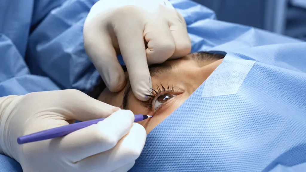 Marcaje prequirúrgico del párpado inferior antes de una blefaroplastia - VIU Clínica Oftalmológica Internacional - Barranquilla, Colombia